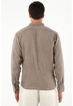 Camisa Café 100% Lino Para Hombre