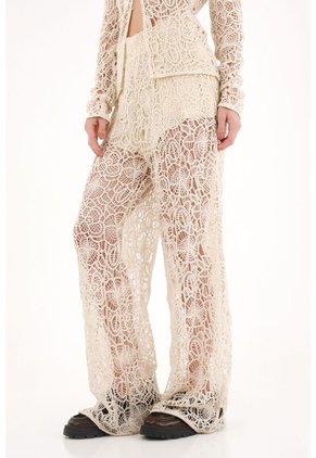 Pantalón Wide Leg En Encaje Crudo Para Mujer