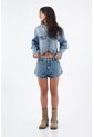 Tennis Bermuda Para Mujer De Denim Azul Claro Fit Relajado Con Ruedo Curvo de Tennis
