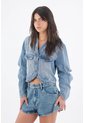Tennis Bermuda Para Mujer De Denim Azul Claro Fit Relajado Con Ruedo Curvo de Tennis