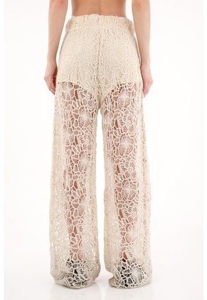 Pantalón Wide Leg En Encaje Crudo Para Mujer