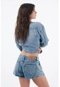 Tennis Bermuda Para Mujer De Denim Azul Claro Fit Relajado Con Ruedo Curvo de Tennis
