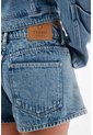 Tennis Bermuda Para Mujer De Denim Azul Claro Fit Relajado Con Ruedo Curvo de Tennis