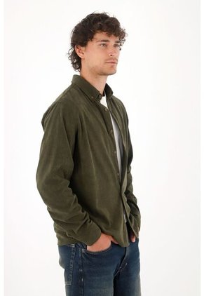 Tennis Camisa Con Textura Tipo Corduroy Verde Para Hombre