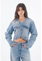 Tennis Chaqueta Denim Azul Claro Con Con Detalle Curvo En La Parte Inferior Para Mujer de Tennis