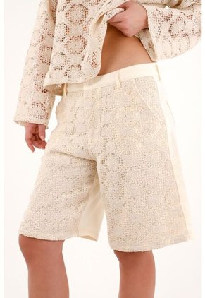 Tennis Bermuda Tradicional Larga Crudo Con Encajes Para Mujer