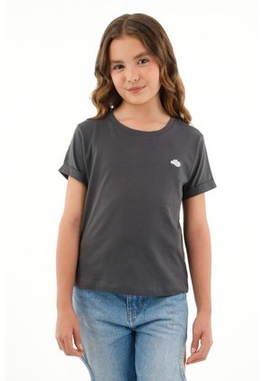 Camiseta Gris Con Mini Bordado Para Niña