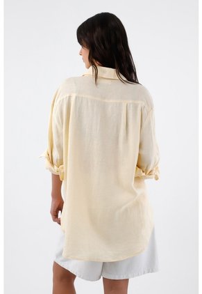 Tennis Camisa Para Mujer En Lino Amarillo Oversize Manga Larga