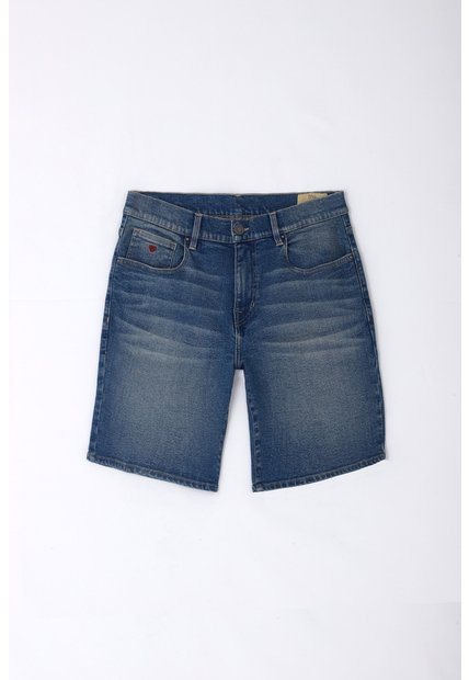 Tennis Bermuda Para Hombre En Denim Azul Corte Recto Con Bordado