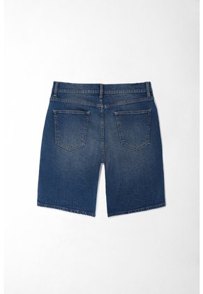 Tennis Bermuda Para Hombre En Denim Azul Corte Recto Con Bordado