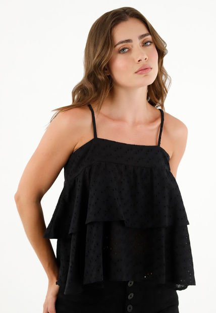 Camisa Negra En Ojalillo Para Mujer