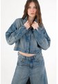 Tennis Chaqueta Para Mujer Algodón Azul índigo Boxy Cropped Preteñida de Tennis