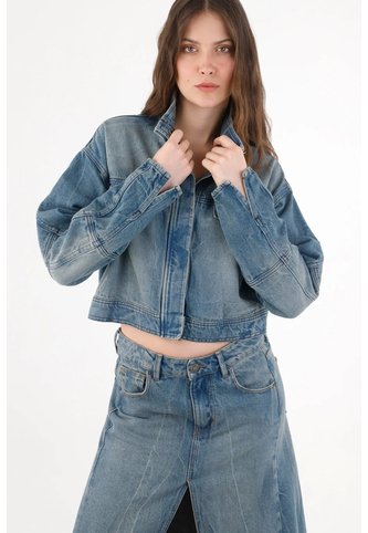 Tennis Chaqueta Para Mujer Algodón Azul índigo Boxy Cropped Preteñida Tennis