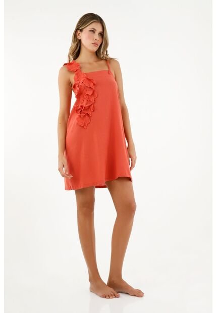 Vestido Naranja Con Apliques De Flores Para Mujer