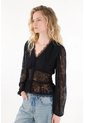 Tennis Camisa Manga Larga Con Encajes Negra Para Mujer de Tennis