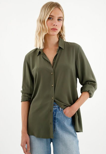 Camisa Manga Larga Verde Para Mujer