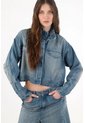 Tennis Chaqueta Para Mujer Algodón Azul índigo Boxy Cropped Preteñida de Tennis