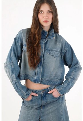 Tennis Chaqueta Para Mujer Algodón Azul índigo Boxy Cropped Preteñida