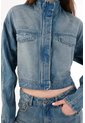 Tennis Chaqueta Para Mujer Algodón Azul índigo Boxy Cropped Preteñida de Tennis
