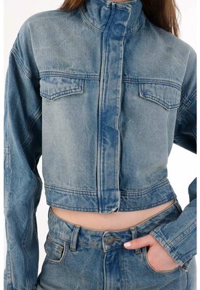 Tennis Chaqueta Para Mujer Algodón Azul índigo Boxy Cropped Preteñida