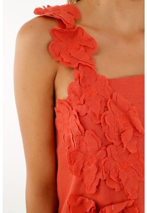Vestido Naranja Con Apliques De Flores Para Mujer