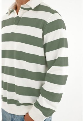 Tennis Buzo Polo Con Estampado De Rayas Verdes Para Hombre