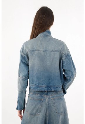 Tennis Chaqueta Para Mujer Algodón Azul índigo Boxy Cropped Preteñida
