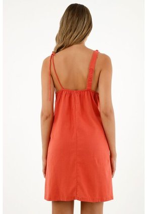 Vestido Naranja Con Apliques De Flores Para Mujer