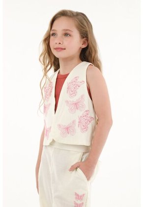 Chaleco Con Estampado De Mariposas Crudo Para Niña