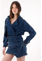 Tennis Chaqueta Para Mujer De Algodón índigo Cruzada Con Solapa Amplia de Tennis
