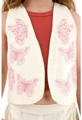 Chaleco Con Estampado De Mariposas Crudo Para Niña