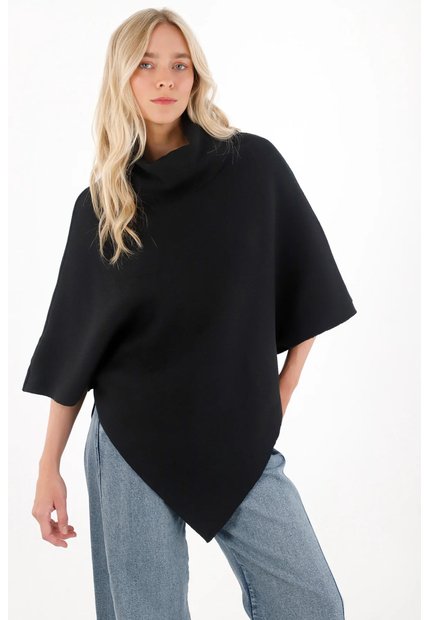 Tennis Buzo Tipo Capa Cuello Alto Negro Para Mujer