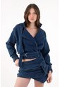 Tennis Chaqueta Para Mujer De Algodón índigo Cruzada Con Solapa Amplia de Tennis
