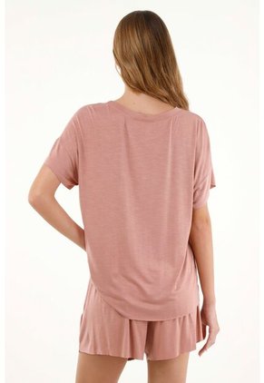 Pijama De Short En Tejido De Punto Liviano Rosada Para Mujer