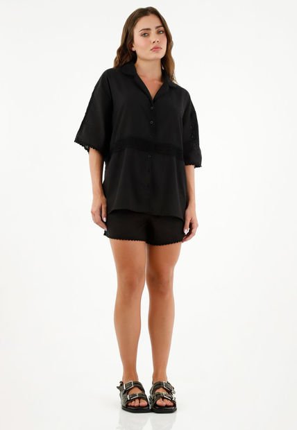Camisa Manga Corta Negra Para Mujer
