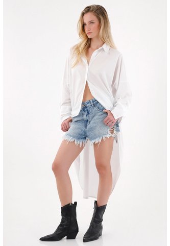 Tennis Camisa Larga En Posterior Blanca Para Mujer Tennis