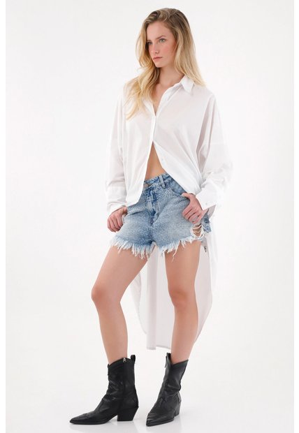 Tennis Camisa Larga En Posterior Blanca Para Mujer