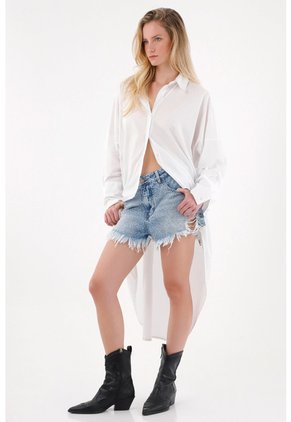 Tennis Camisa Larga En Posterior Blanca Para Mujer