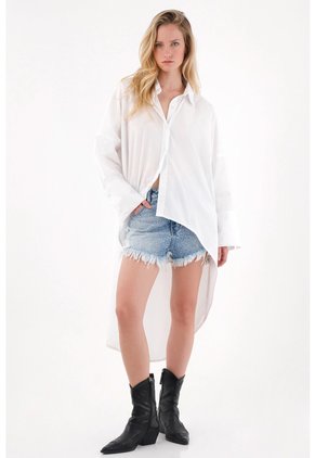 Tennis Camisa Larga En Posterior Blanca Para Mujer