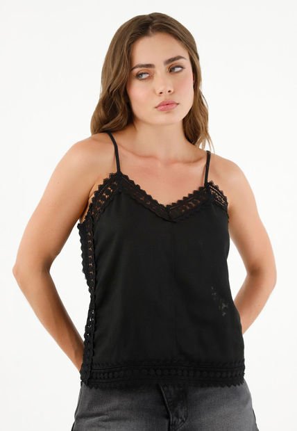 Camisa Negra Con Encaje Para Mujer