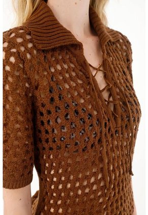 Vestido Corto Tejido Café Para Mujer