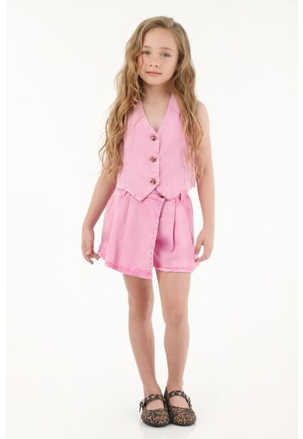 Falda Short Rosada Con Tablas Para Niña
