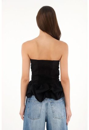 Tennis Camisa Strapless Con Corte Abombachado Negra Para Mujer