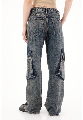 Tennis Jean Wide Leg Tiro Bajo Cargo Para Mujer