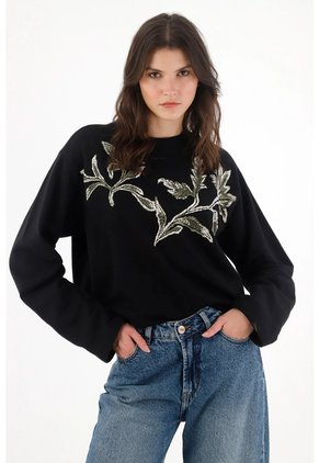 Tennis Buzo Con Detalle En Frente Negro Para Mujer