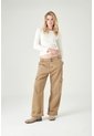 Tennis Pantalón Cargo Wide Leg Con Bolsillos Laterales En Algodón Caqui Para Mujer de Tennis