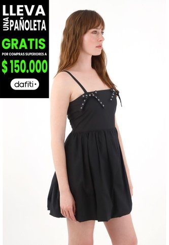 Tennis Vestido Corto Con Falda Globo Negro Para Mujer Tennis