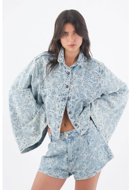 Tennis Bermuda Para Mujer De Algodón Azul Claro Corte Amplio Floral