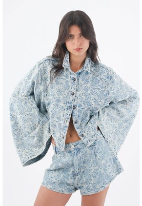Tennis Bermuda Para Mujer De Algodón Azul Claro Corte Amplio Floral