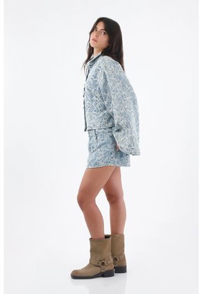 Tennis Bermuda Para Mujer De Algodón Azul Claro Corte Amplio Floral
